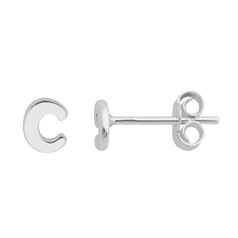 Lowercase Alphabet Letter c Earstud with Scroll  (SINGLE) Sterling Silver