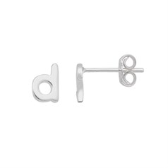 Lowercase Alphabet Letter d Earstud with Scroll (SINGLE) Sterling Silver