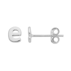 Lowercase Alphabet Letter e Earstud with Scroll (SINGLE) Sterling Silver