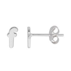 Lowercase Alphabet Letter f Earstud with Scroll (SINGLE) Sterling Silver