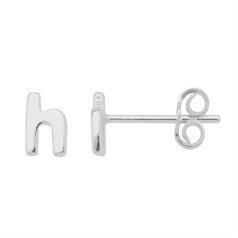 Lowercase Alphabet Letter h Earstud with Scroll (SINGLE) Sterling Silver