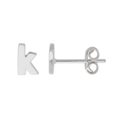 Lowercase Alphabet Letter k Earstud with Scroll (SINGLE) Sterling Silver