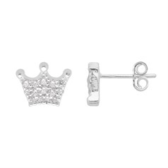 Crown CZ Earstud 10x8mm with Scrolls Sterling Silver