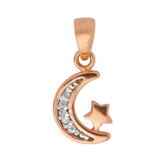 CZ Moon & Star Pendant Rose Gold Plated Sterling Silver Vermeil