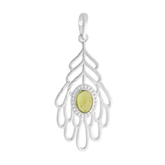 Peridot Peacock Feather 33x16mm Pendant Sterling Silver