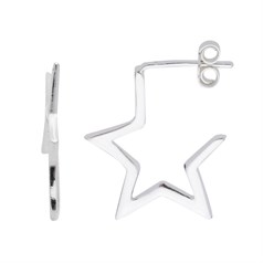 Star Ear Hoop with Post & Scroll Sterling Silver