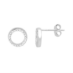 Circle Earstuds with CZ 8.5mm w/Scrolls Sterling Silver