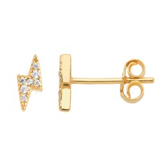 Lightening Bolt Earstuds with CZ 8x3.5mm w/Scrolls Gold Plated Sterling Silver Vermeil