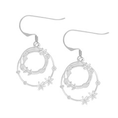 Double Hoop with Flower Design appx 22x17.5mm Earrings Sterling Silver