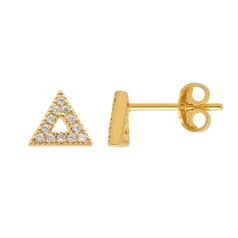 Triangle Earstuds with CZ 6mm w/Scrolls Gold Plated Sterling Silver Vermeil