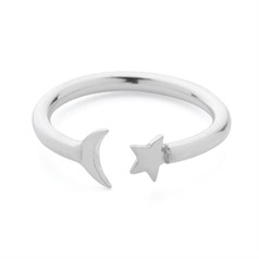 Moon & Star Adjustable Ring Sterling Silver