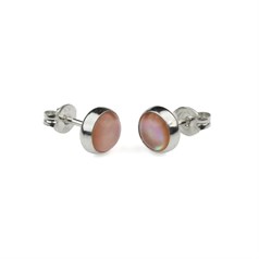 6mm Round Gemstone Earstud Mother of Pearl Pink Shell Sterling Silver
