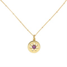 Amethyst Disc with Star Necklace 18" Gold Plated Sterling Silver Vermeil