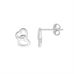 Double Heart Earstuds with Scrolls LEFT AND RIGHT Sterling Silver