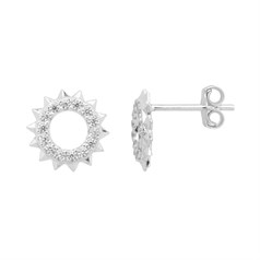 Sun CZ Earstud with Post & Scroll Sterling Silver
