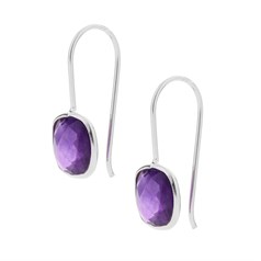 Amethyst Facetted Square Wire Drop Earrings Sterling Silver