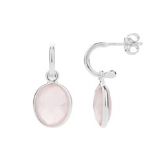 Rose Quartz Facetted Drop Ear Hoop with Post & Scroll Sterling Silver