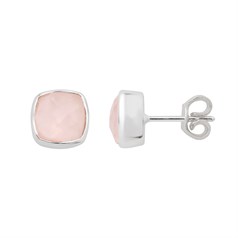Rose Quartz Facetted Square Earstud with Scroll Sterling Silver