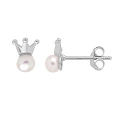 Crown Earstuds with FWP Pearl Including Scrolls Sterling Silver