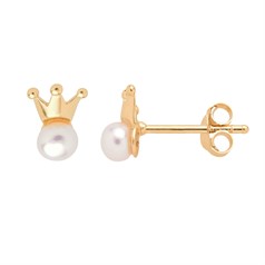 Crown Earstuds with FWP Pearl Including Scrolls Gold Plated Sterling Silver Vermeil