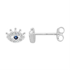 Sapphire CZ and CZ Evil Eye Earstuds with Scroll Sterling Silver