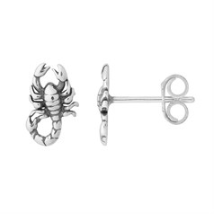 Scorpion Earstuds with Scroll Antiqued Sterling Silver