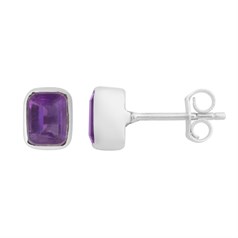 Facet Cut Amethyst Earstud with Scroll Sterling Silver