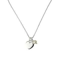 Flat Heart & Pearl Necklace Sterling Silver