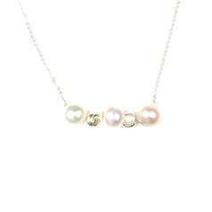 White Pearl & Rings Necklace Sterling Silver
