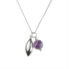 Amethyst Necklace with Melon Bead Charm - Birthstone February Sterling Silver