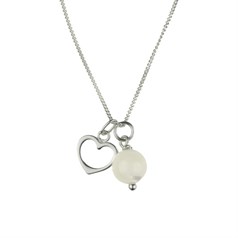 Mother of Pearl Necklace w/Heart Charm -Birthstone June Sterling silver