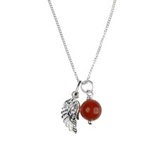 Carnelian  Necklace w/Angel Wing Charm -Birthstone  July  Sterling silver