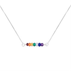 Chakra Bar Necklace with 7 x 4mm Facet Chakra Beads Sterling Silver