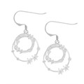 Double Hoop with Flower Design appx 22x17.5mm Earrings Sterling Silver